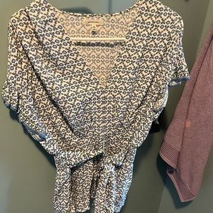 Tie front blue and green floral shirt